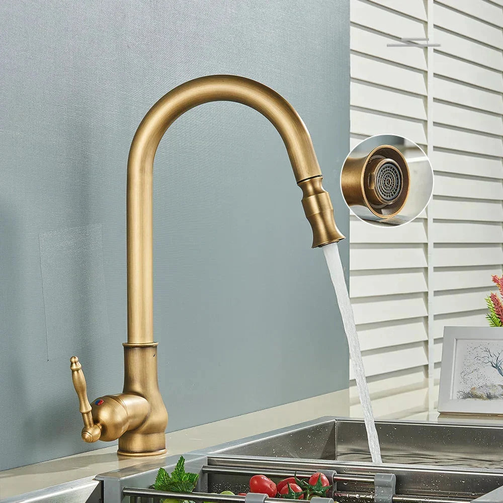 Kitchen Faucet Swivel Spout Single-Handle Antique Brass