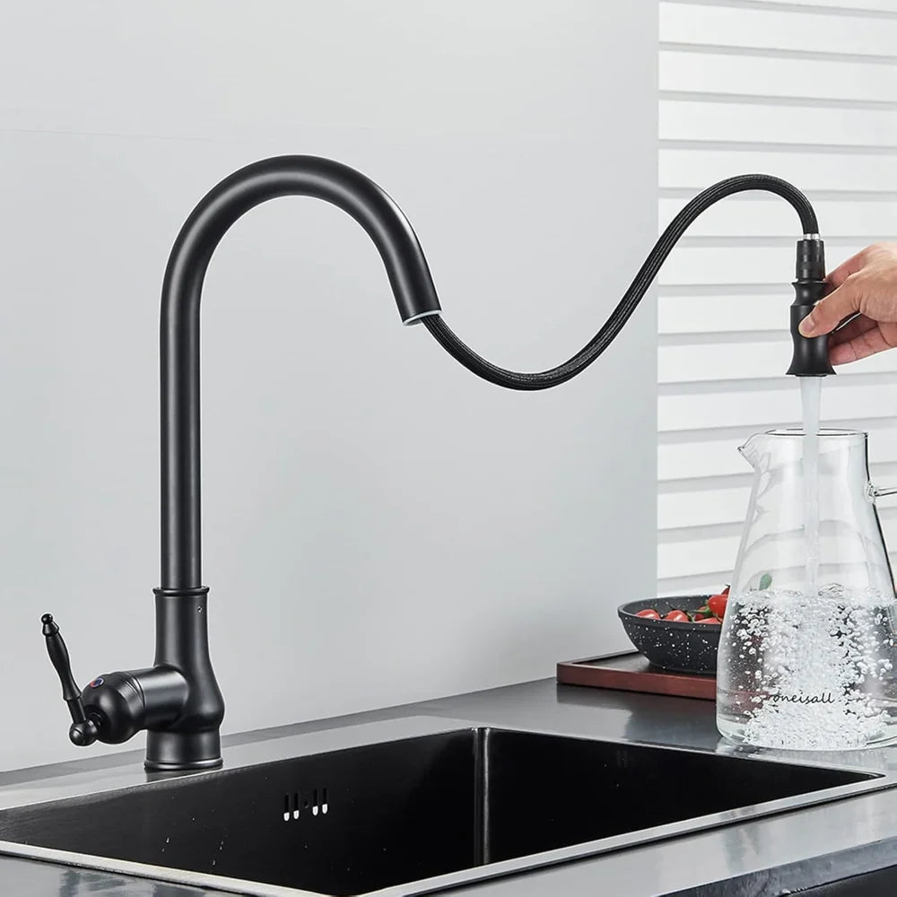Kitchen Faucet Swivel Spout Single-Handle Antique Brass
