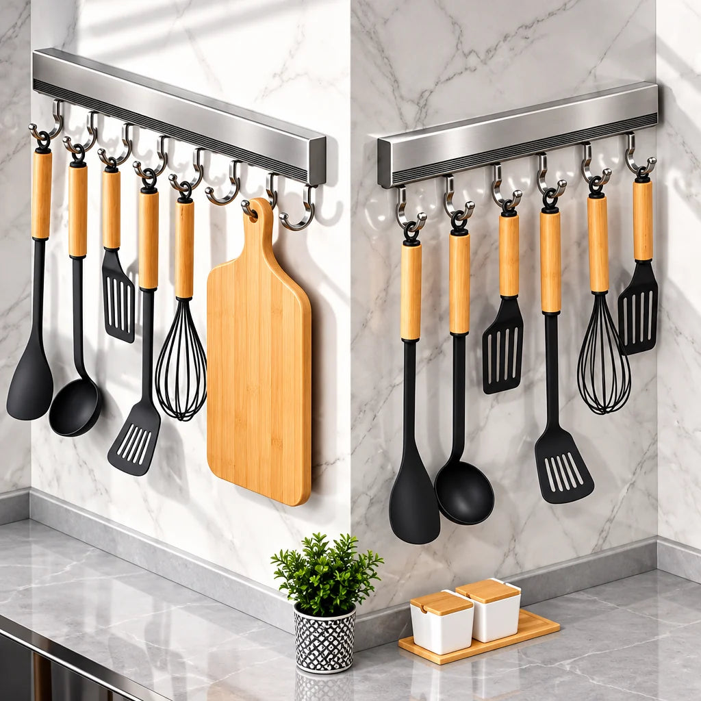 Kitchen Hook Rack Aluminum Space-Saving 6 8 10 Hooks