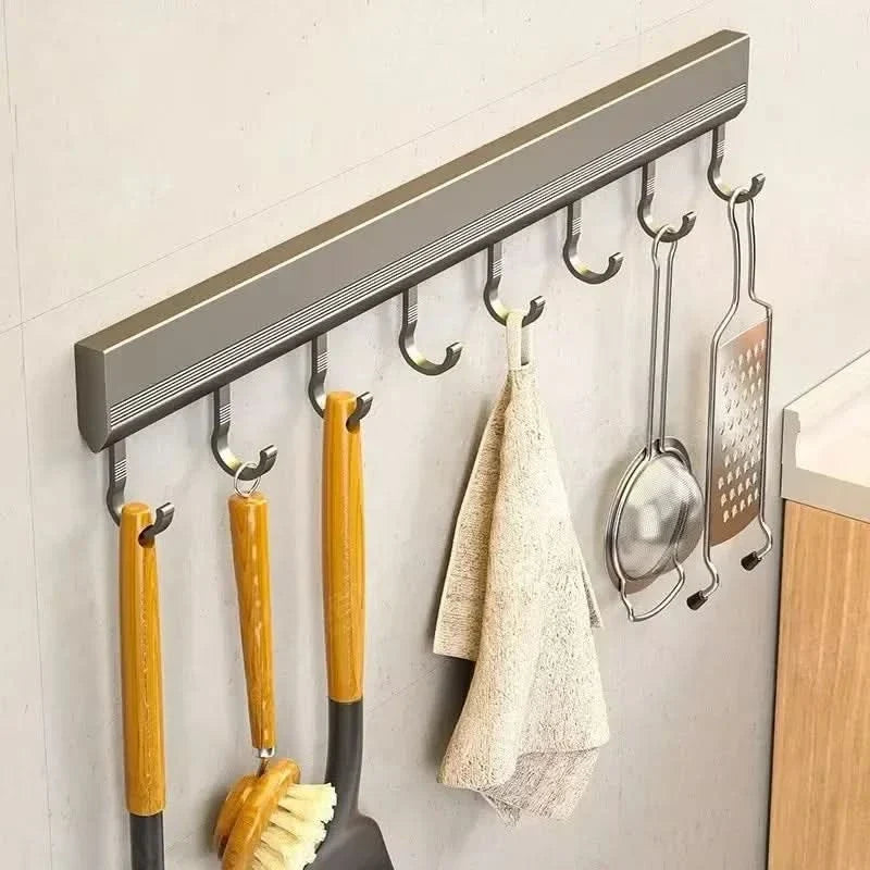 Kitchen Hook Rack Aluminum Space-Saving 6 8 10 Hooks