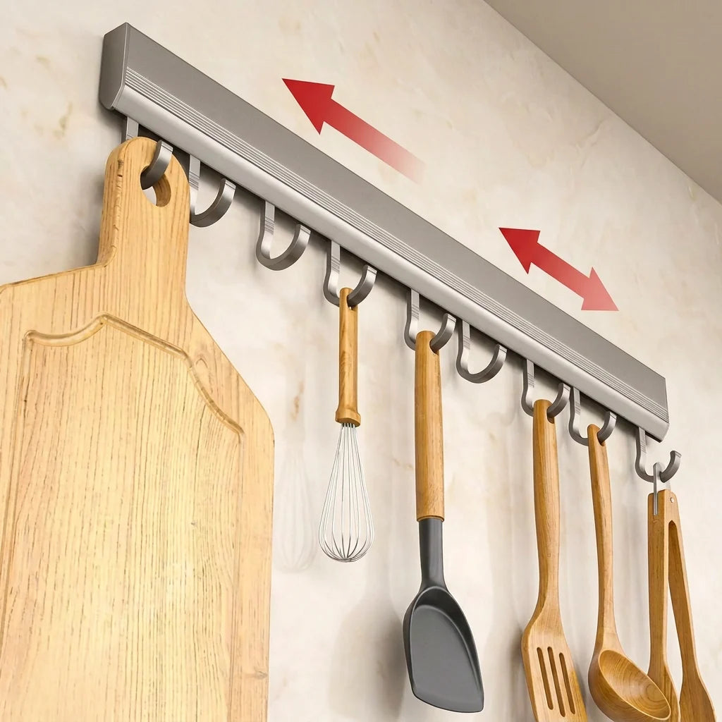 Kitchen Hook Rack Aluminum Space-Saving 6 8 10 Hooks