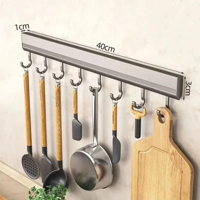 Kitchen Hook Rack Aluminum Space-Saving 6 8 10 Hooks