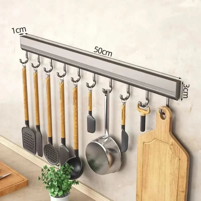 Kitchen Hook Rack Aluminum Space-Saving 6 8 10 Hooks