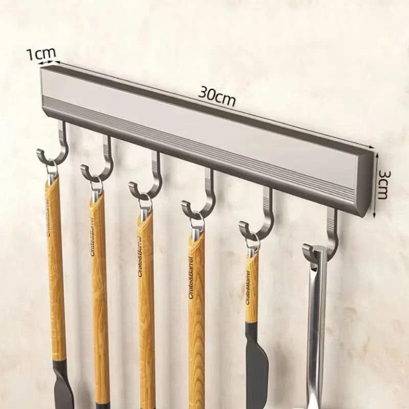 Kitchen Hook Rack Aluminum Space-Saving 6 8 10 Hooks