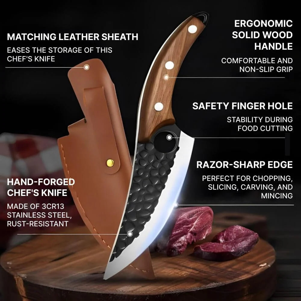 Kitchen Knife Finger Notch Cherry Wood Handle
