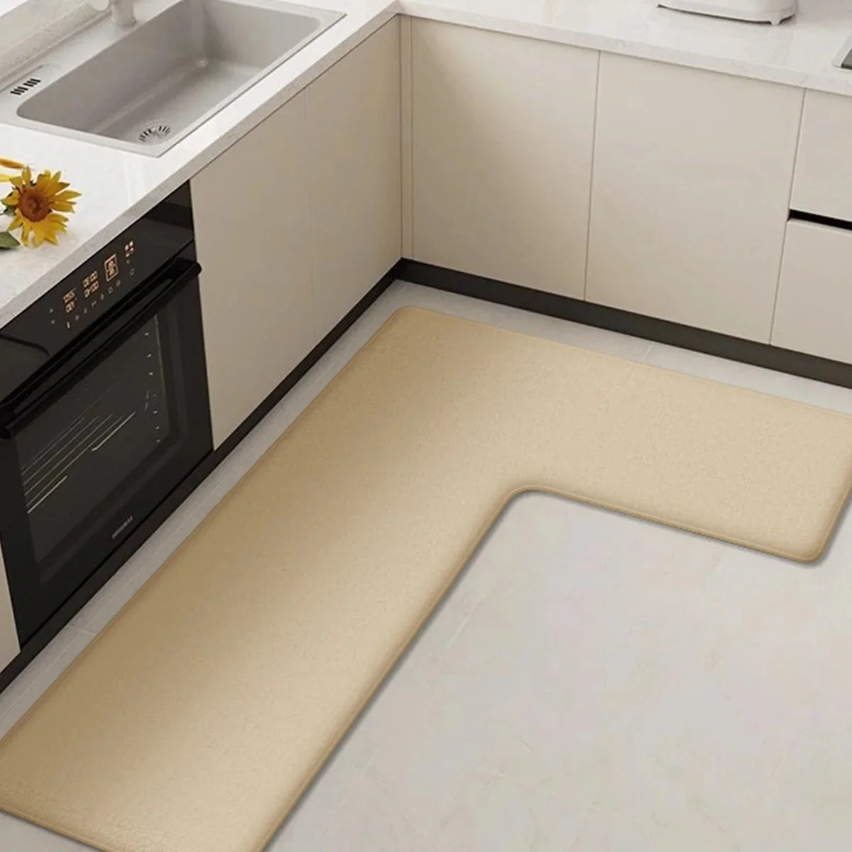 Kitchen Mat L-Shaped Anti-Fatigue Flannel Top & Non-Slip Base