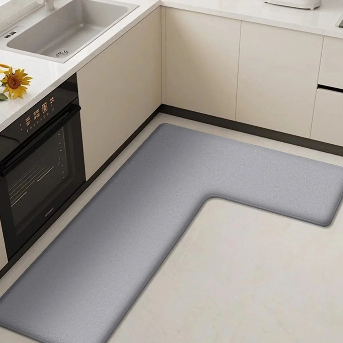 Kitchen Mat L-Shaped Anti-Fatigue Flannel Top & Non-Slip Base
