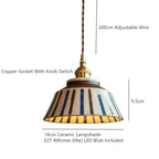 Kitchen Pendant Lamp Hand Painted Ceramic Shade Copper Fitting