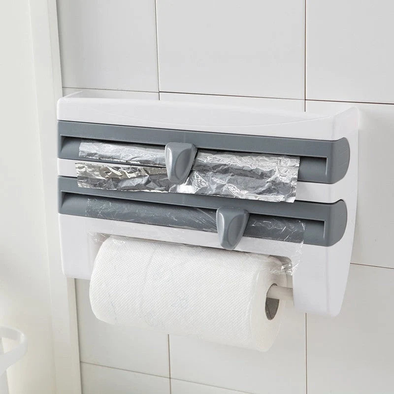 Kitchen Roll Holder 4-in-1 Wall-Mounted Organizer