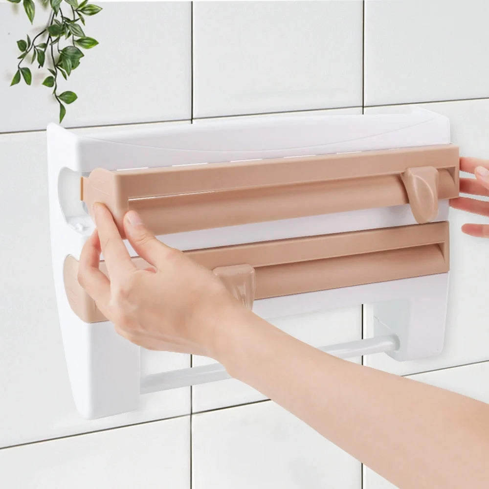 Kitchen Roll Holder 4-in-1 Wall-Mounted Organizer
