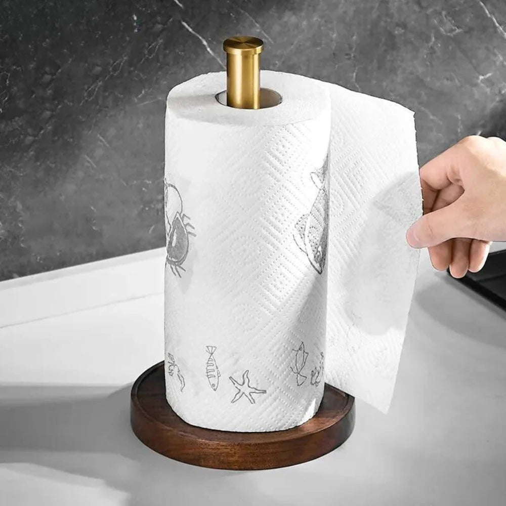 Kitchen Roll Holder Walnut Wood & Stainless Steel Freestanding