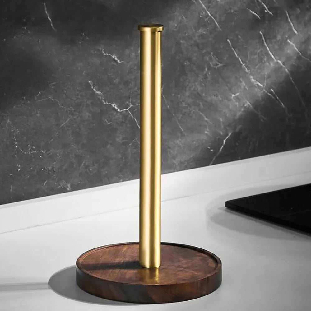 Kitchen Roll Holder Walnut Wood & Stainless Steel Freestanding