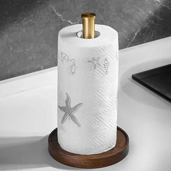 Kitchen Roll Holder Walnut Wood & Stainless Steel Freestanding