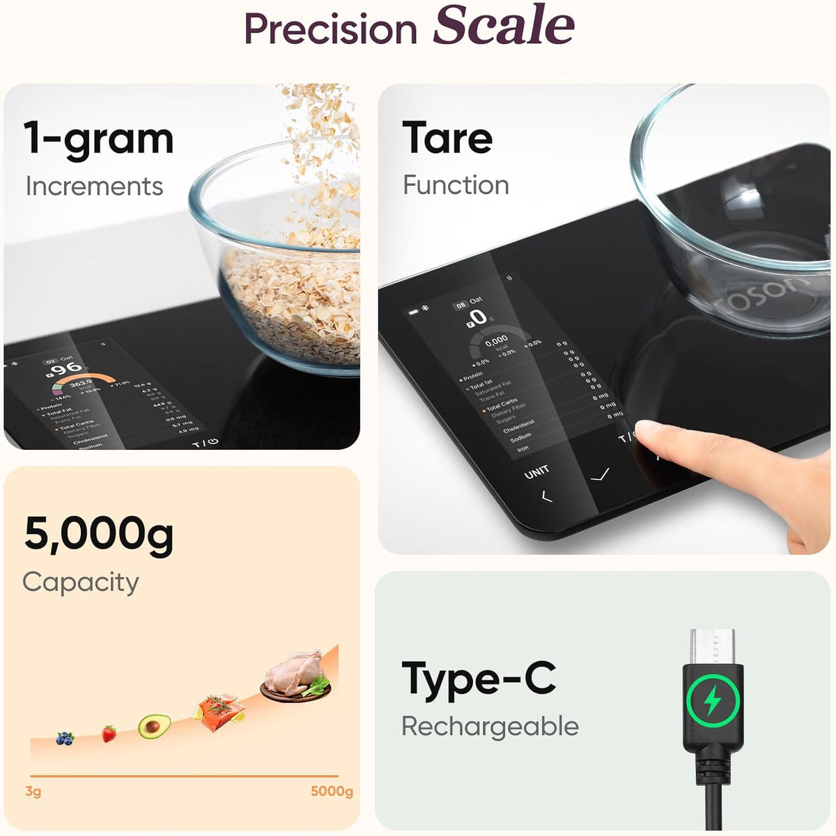 Kitchen Scale Nutrient Tracking & App Integration 5kg