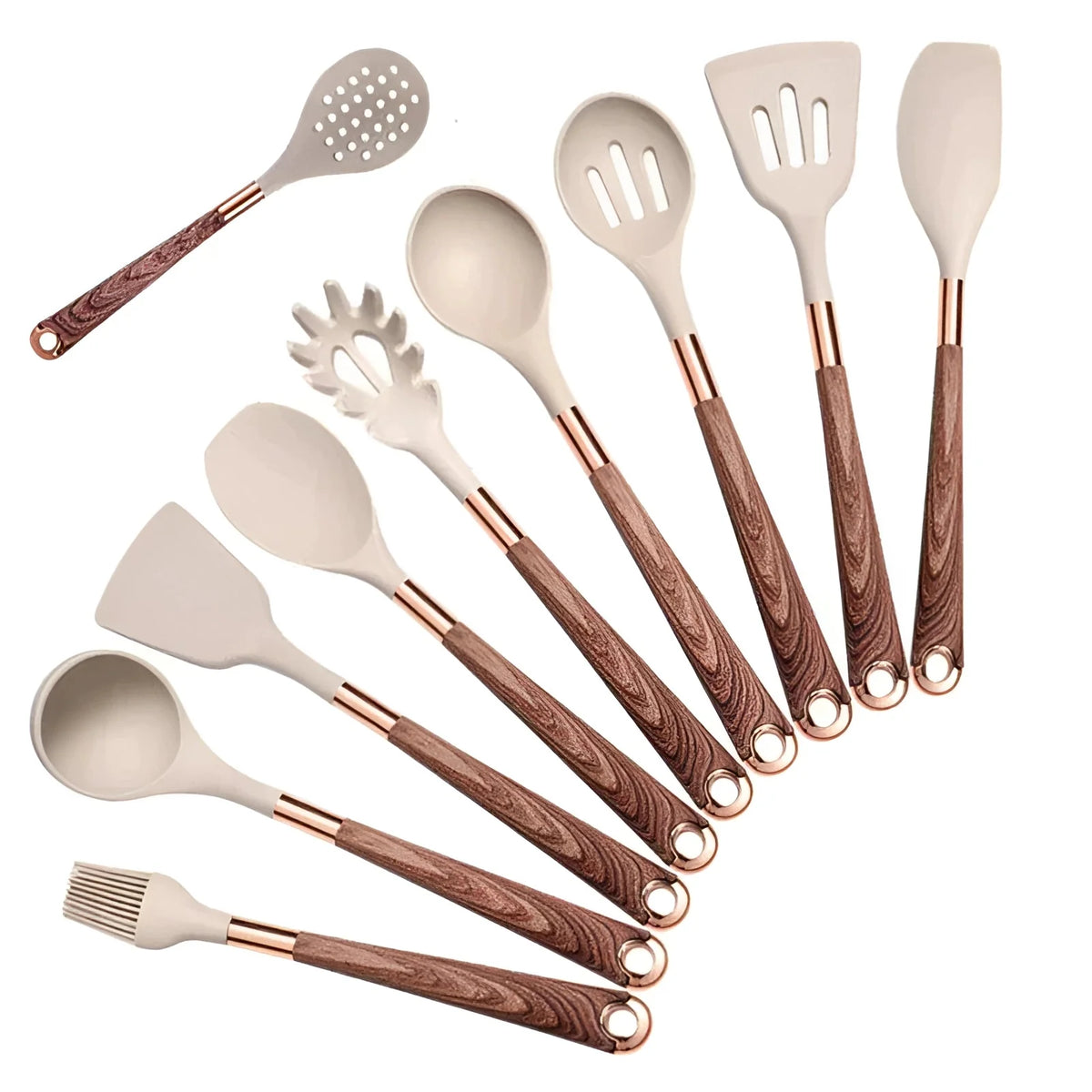 Kitchen Utensil Set 10-Piece Heat-Resistant Silicone Wood Handles