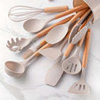 Kitchen Utensil Set 12-Piece Heat-Resistant Silicone & Bamboo Handles