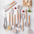 Kitchen Utensil Set 12-Piece Heat-Resistant Silicone & Bamboo Handles