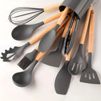 Kitchen Utensil Set 12-Piece Heat-Resistant Silicone & Bamboo Handles