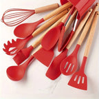 Kitchen Utensil Set 12-Piece Heat-Resistant Silicone Wooden Handles