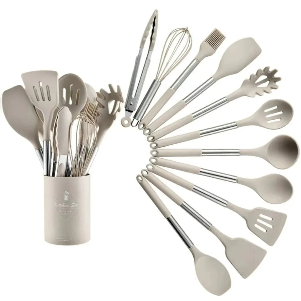 Kitchen Utensil Set 13-Piece Heat-Resistant Silicone With Holder