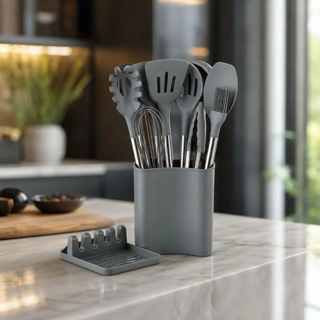 Kitchen Utensil Set 13-Piece Heat-Resistant Silicone With Holder