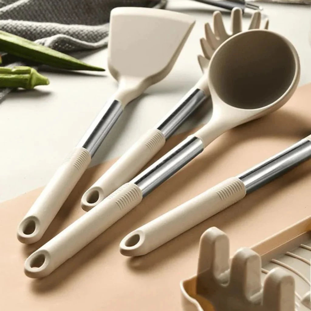 Kitchen Utensil Set 13-Piece Heat-Resistant Silicone With Holder