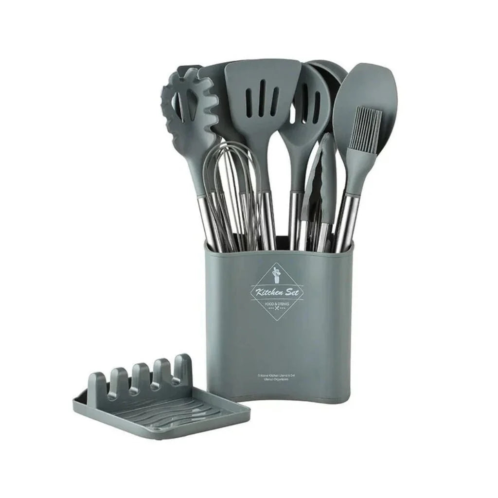 Kitchen Utensil Set 13-Piece Heat-Resistant Silicone With Holder