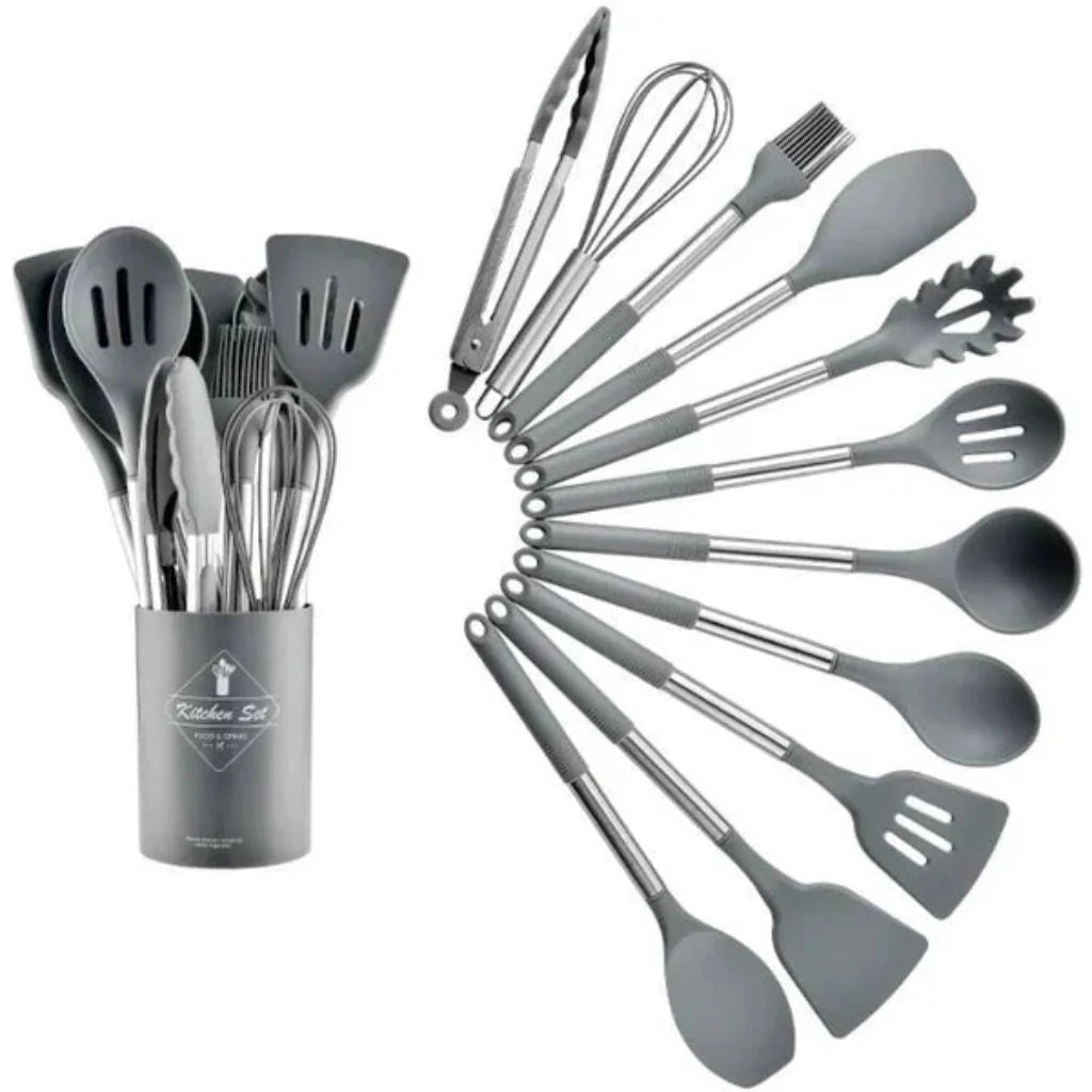 Kitchen Utensil Set 13-Piece Heat-Resistant Silicone With Holder