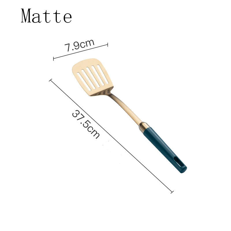 Kitchen Utensil Set 304 Stainless Steel Gold-Plated Hook Stand