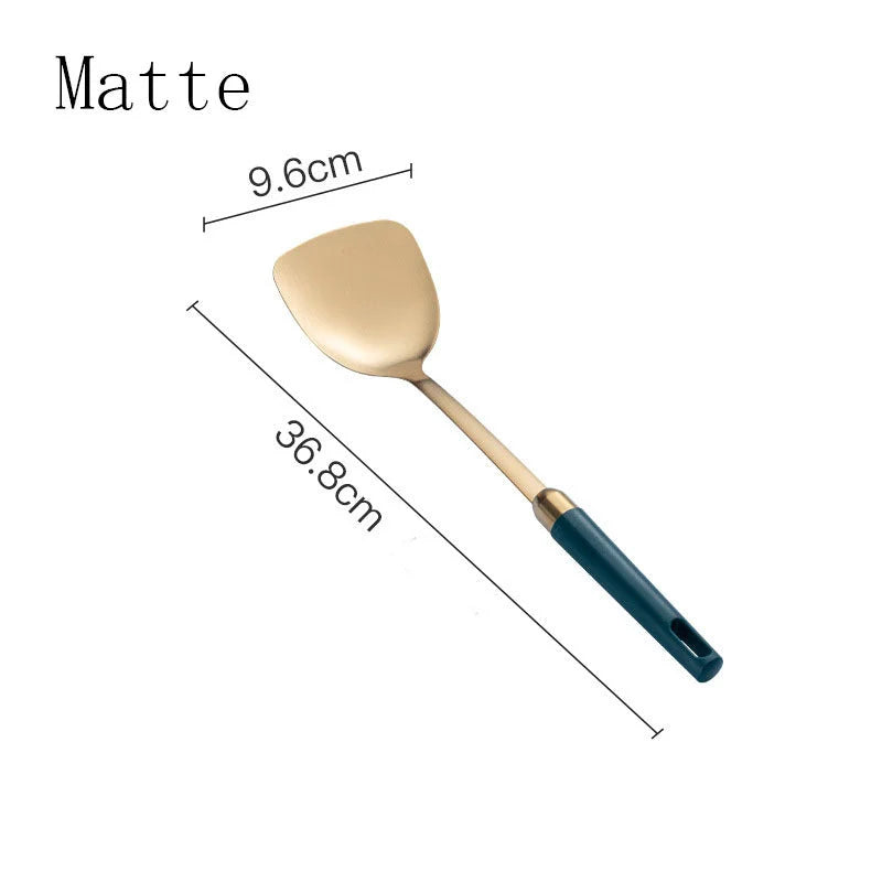 Kitchen Utensil Set 304 Stainless Steel Gold-Plated Hook Stand