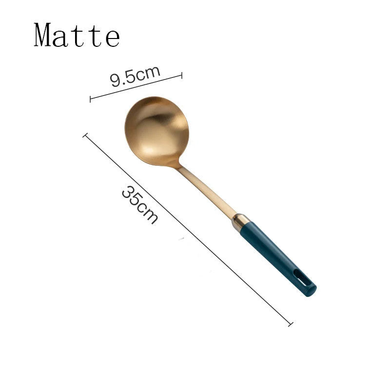 Kitchen Utensil Set 304 Stainless Steel Gold-Plated Hook Stand