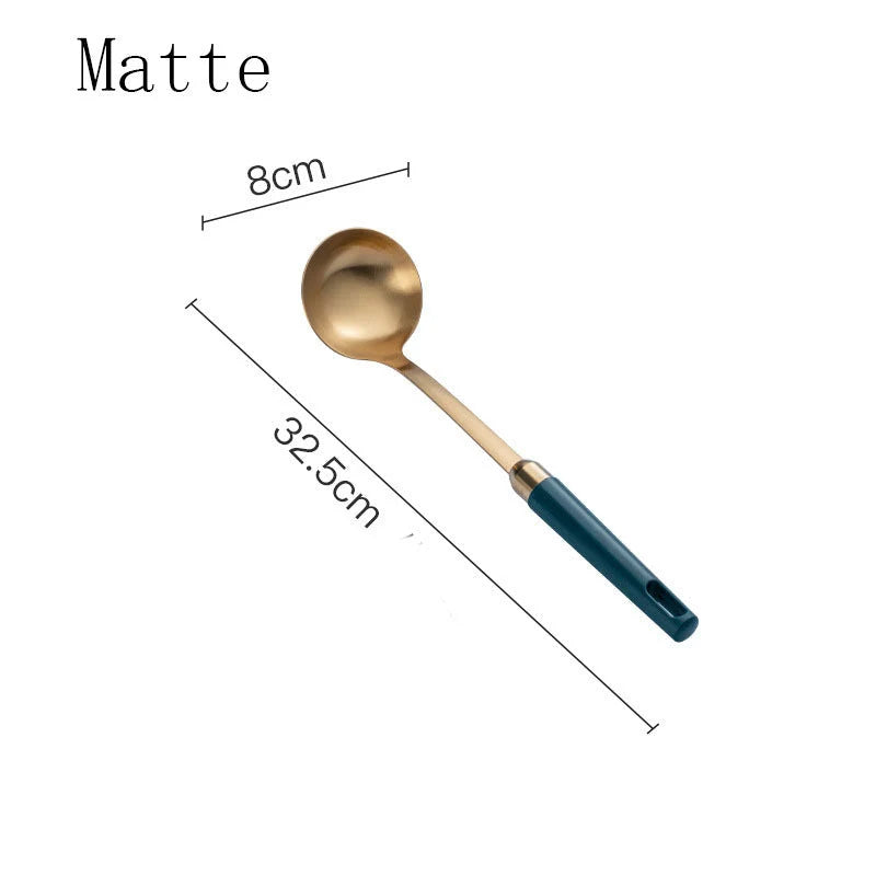Kitchen Utensil Set 304 Stainless Steel Gold-Plated Hook Stand