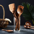Kitchen Utensil Set Acacia Wood Non-Scratch Stand