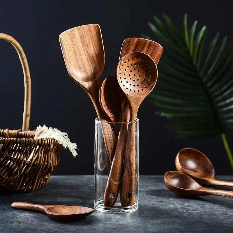 Kitchen Utensil Set Acacia Wood Non-Scratch Stand
