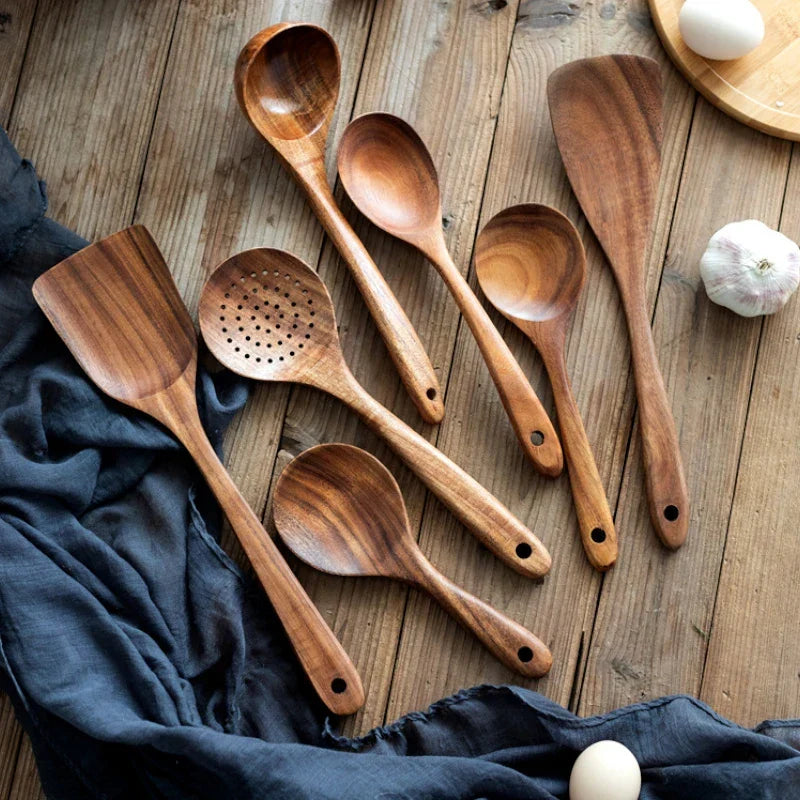 Kitchen Utensil Set Acacia Wood Non-Scratch Stand