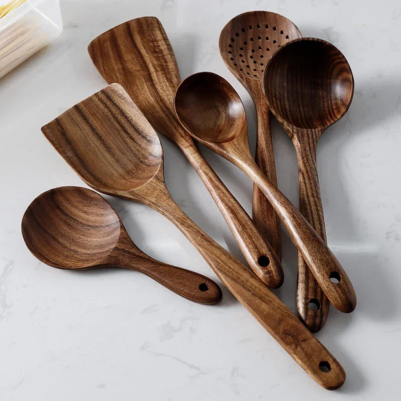 Kitchen Utensil Set Acacia Wood Non-Scratch Stand