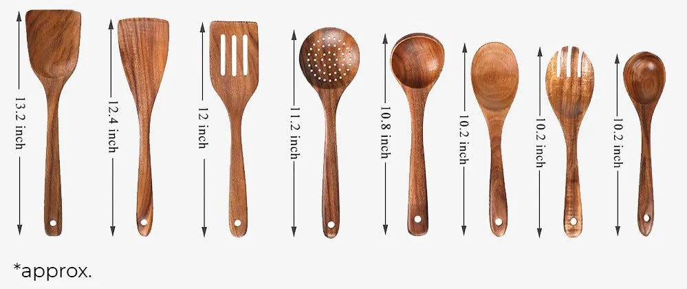 Kitchen Utensil Set Cookware Safe Natural Finish Comfort Grip