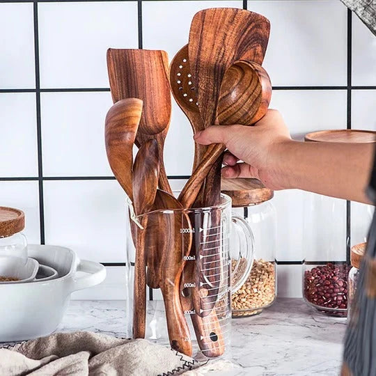 Kitchen Utensil Set Cookware Safe Natural Finish Comfort Grip