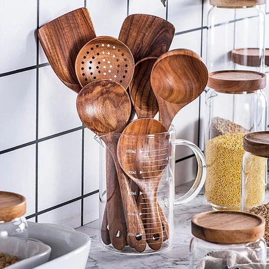 Kitchen Utensil Set Cookware Safe Natural Finish Comfort Grip
