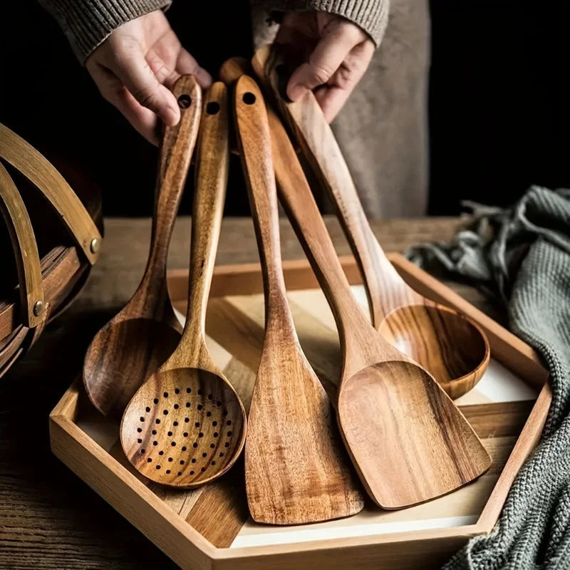 Kitchen Utensil Set Ergonomic Wooden 5 Piece