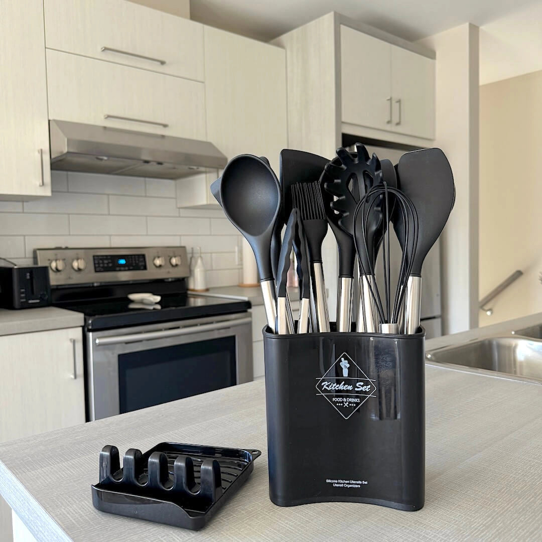 Kitchen Utensil Set Heat-Resistant Silicone 12-Piece With Bucket