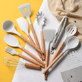 Kitchen Utensil Set Heat-Resistant Silicone & Beech Wood