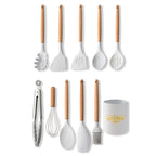 Kitchen Utensil Set Heat-Resistant Silicone & Beech Wood