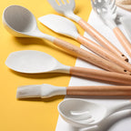 Kitchen Utensil Set Heat-Resistant Silicone & Beech Wood