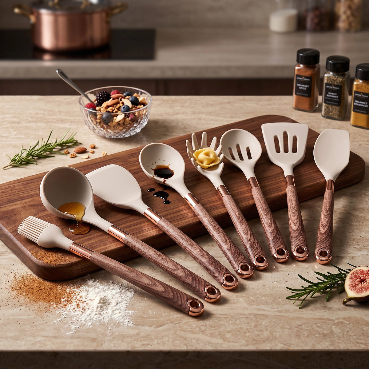 Kitchen Utensil Set Heat-Resistant Silicone & Wood Handles 10-Piece