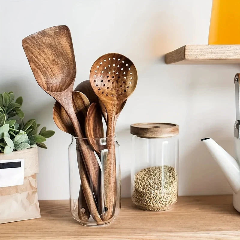 Kitchen Utensil Set Natural Wood Ergonomic Set of 5