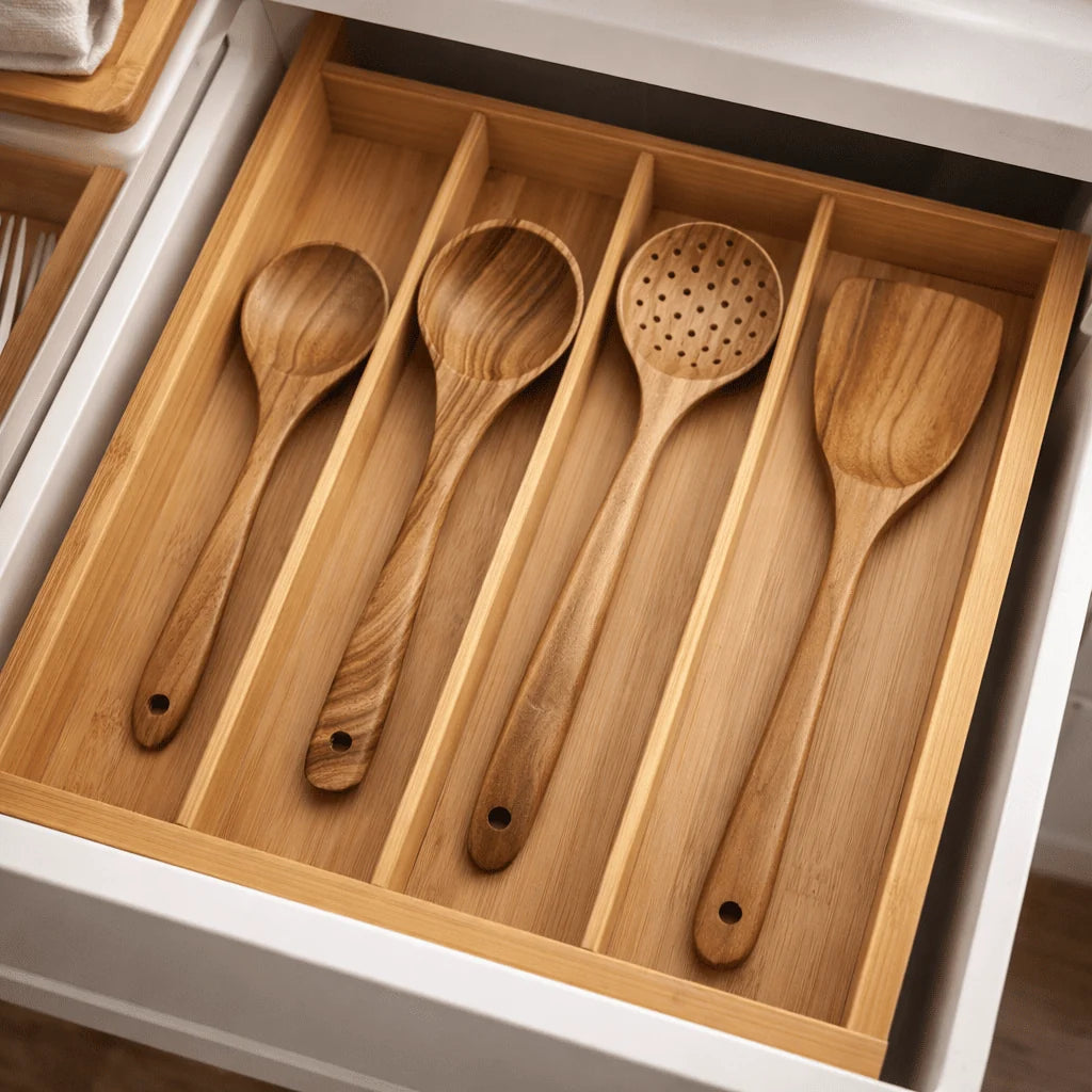 Kitchen Utensil Set Natural Wood Heat-Resistant Non-Scratch