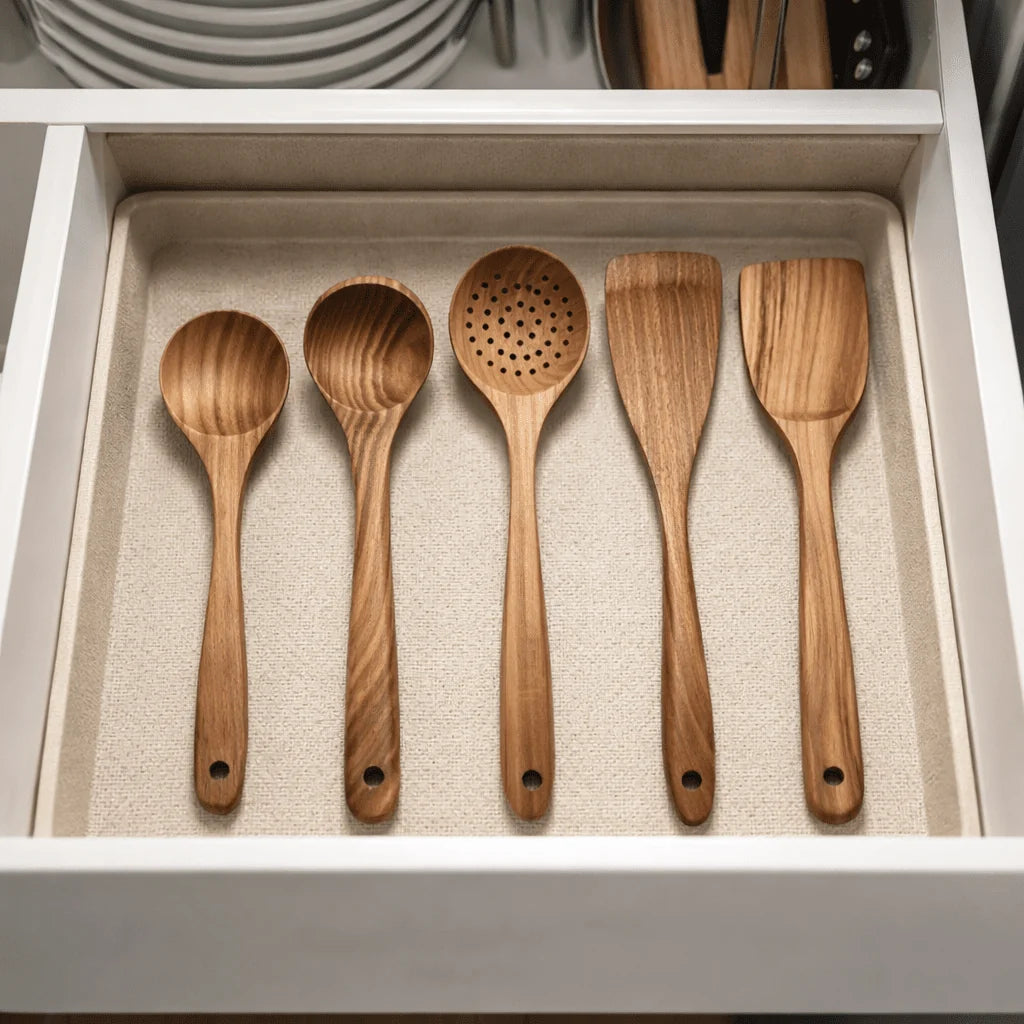 Kitchen Utensil Set Natural Wood Heat-Resistant Non-Scratch