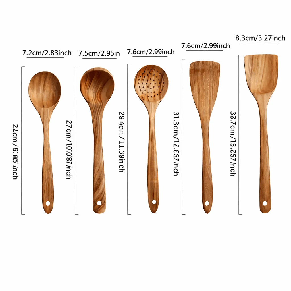 Kitchen Utensil Set Natural Wood Heat-Resistant Non-Scratch
