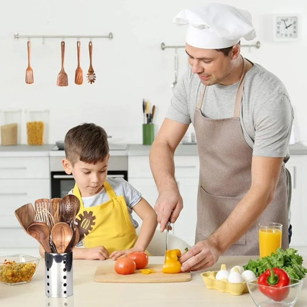 Kitchen Utensil Set Solid Beechwood 7-Piece Heat-Resistant & Non-Scratch